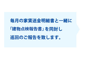建物点検報告書を同封し、巡回のご報告をいたします。